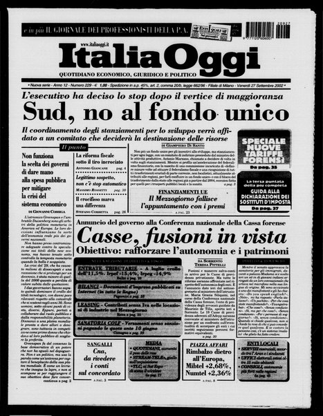 Italia oggi : quotidiano di economia finanza e politica